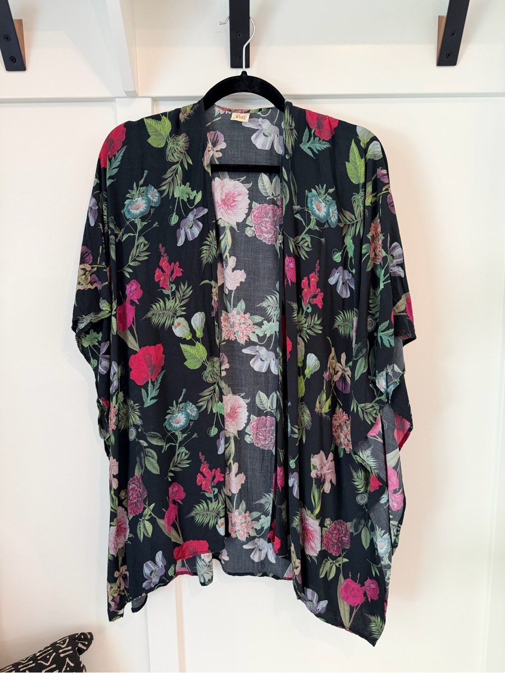 Sseko Original Black Floral Open-Front Multiway Shawl
